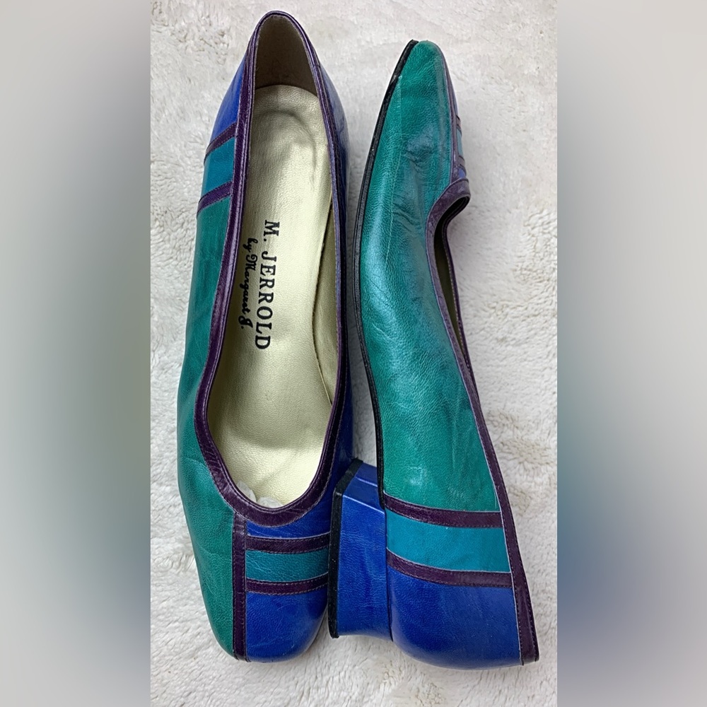 Vintage M. Jerrold leather flats, color-block. Pre-owned, size 8.5